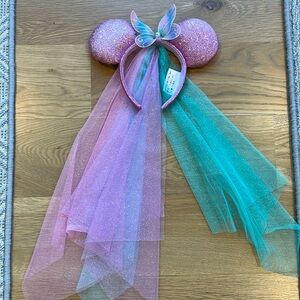 ✨ AUTHENTIC Disney Pink Sparkly Minnie Mouse Ears WITH Flowing Back Train ✨